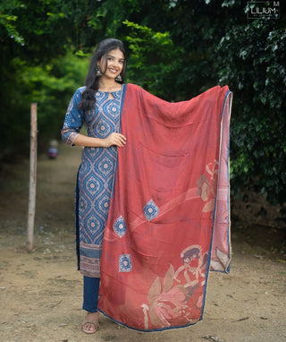 Indigo Dusk Pure Banaras Silk Festive 3 Piece Set