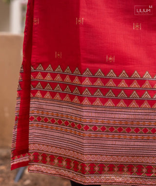 Empress Cherry Chanderi Silk Kurti with Shawl