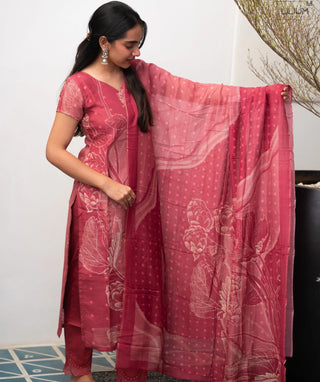 Dusty Cranberry Hand Embroidered Muslin 3 Piece Set