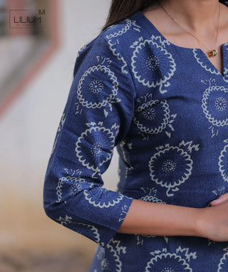 Midnight Indigo Cotton 3-Piece Set with 3/4 Sleeves