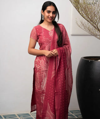 Dusty Cranberry Hand Embroidered Muslin 3 Piece Set