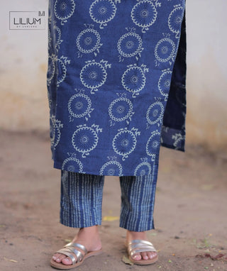 Midnight Indigo Cotton 3-Piece Set with 3/4 Sleeves