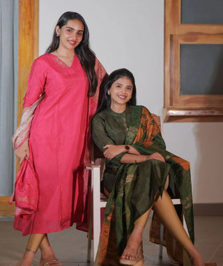 Raspberry Rose Blush Hand Embroidered Kurti with Shawl