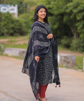 Raven Bloom Cotton 3 Piece Set with Hakoba Shawl for Women