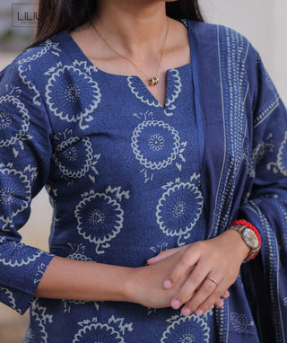 Midnight Indigo Cotton 3-Piece Set with 3/4 Sleeves