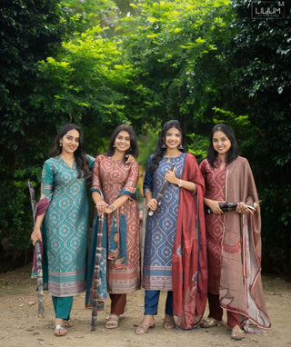 Indigo Dusk Pure Banaras Silk Festive 3 Piece Set