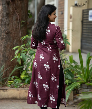 Wine Blossom Cotton Kurti for Everyday Comfort & Style