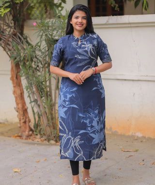 Midnight Denim Blue Muslin Kurti for Women