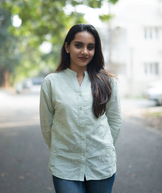 Pistachio Mist Embroidered Cotton Short Top