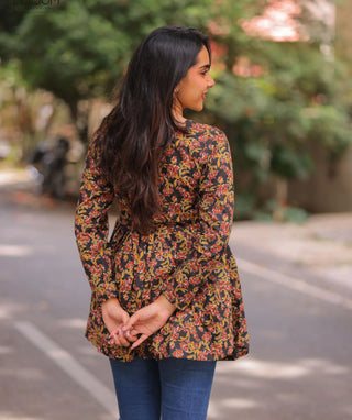 Midnight Cocoa Cotton Short Top – 3/4 Sleeve