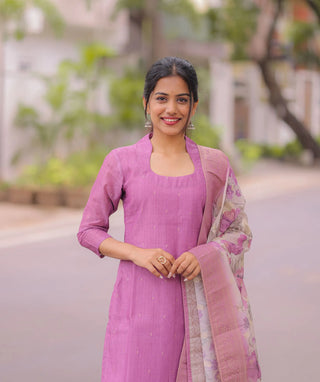 Heather Purple Chanderi Kurti with Shawl – Casual Wear
