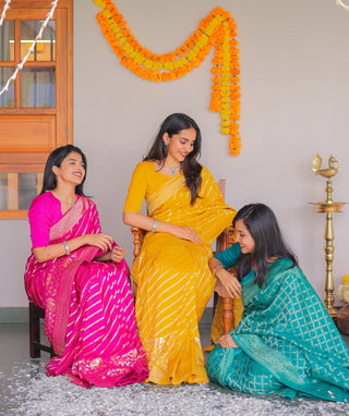 Traditional Banarasi Russian saree in ruby shade