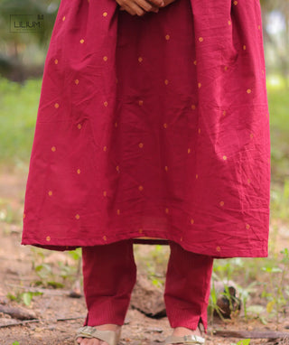 Burgundy Royal Handloom Coords Set With Back Zipper