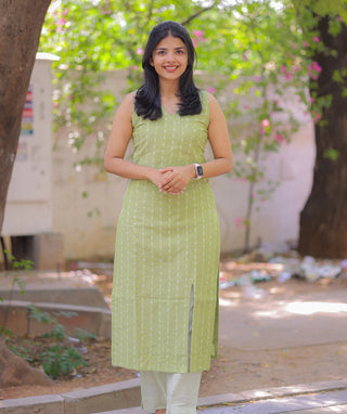 Citrus Green in Handloom Cotton -Co-ords Set | Kurti