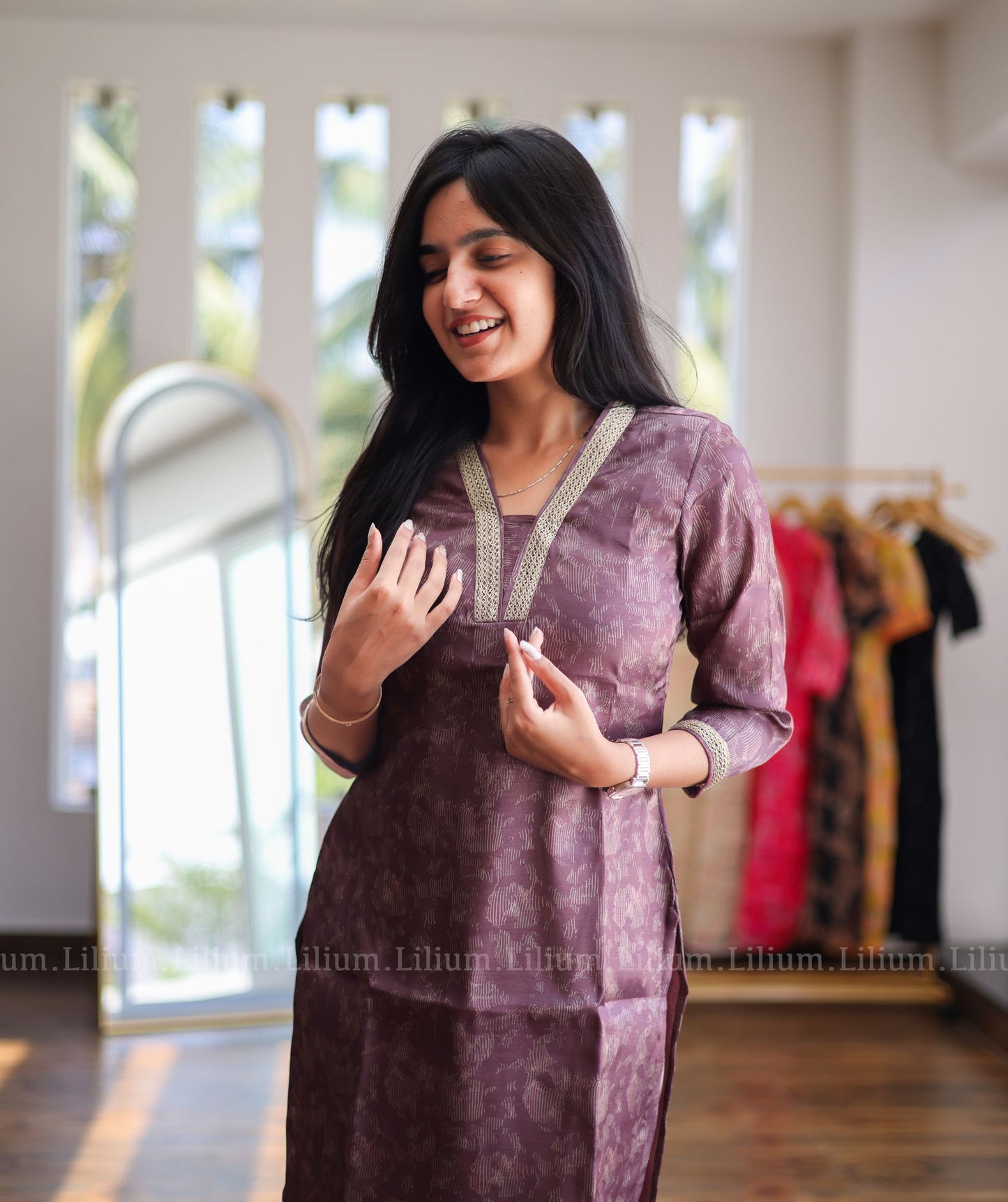 Lavender Tussar Kurti with Lace - Traditional Wear