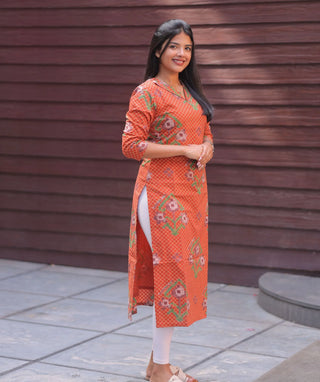 Terracotta Bloom Cotton Kurti for Women | Everyday Ethnic Wear