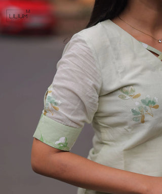 Mint Blossom Whisper Soft Cotton Kurti with Shawl