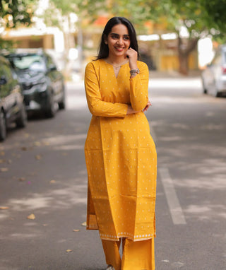 Amber Marigold Handloom Cotton Co-ord Set with Wide Pants