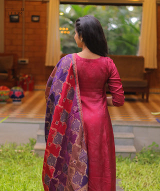 Velvet Rouge Russian Silk A-Line Kurti With Shawl