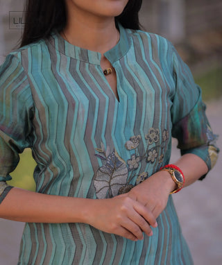 Sage Teal Muslin Kurti with 3/4 Sleeves