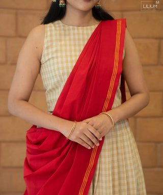 Royal Ecru Checks Cotton Handloom Crop Top Skirt Set