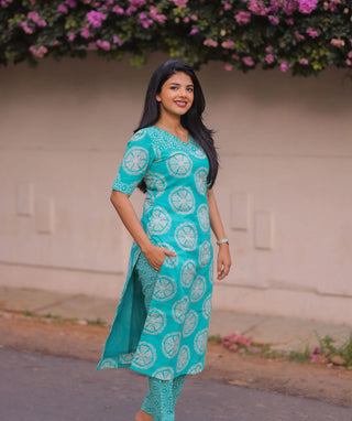 Aqua Mandala Cotton Co-Ord Set | Trendy Casual Wear