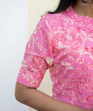 Blush Peony Bloom Cotton Kurti – Elbow Sleeve Style