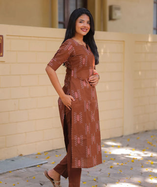 Cocoa Rosewood Cotton Co-ord Set with Elbow Sleeves