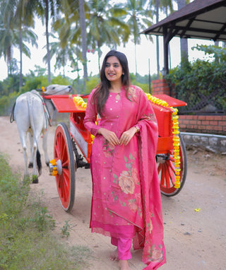 Elegant Pink Tissue Silk 3-Piece Festive Wear Set