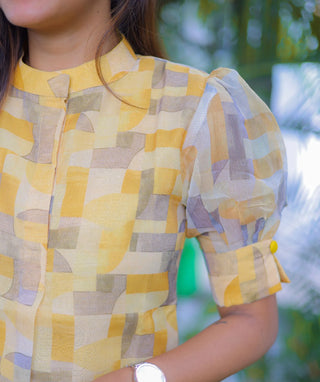 Citrine Yellow Kurti in Shimmer Organza with Lining