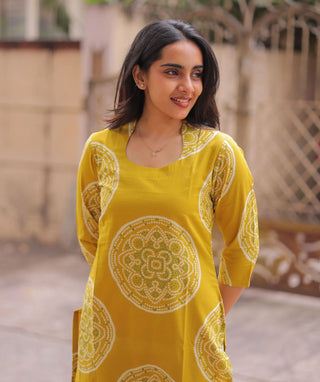 Mustard Gold Cotton Kurti – 3/4 Sleeve Casual Wear