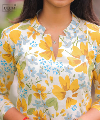 Butter Bloom Cotton Kurti with 3/4 Sleeves for Daily Wear