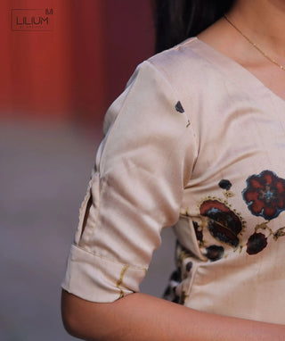 Champagne Sand Modal Silk Kurti with 3/4 Sleeves