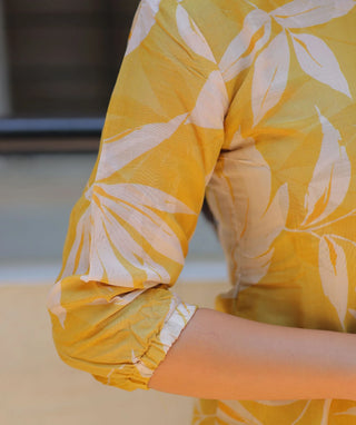 Golden Willow Muslin A-Line Dress with Pockets | 3/4 Sleeve