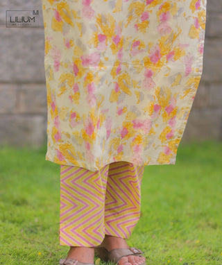 Ivory Bloom Cotton Co-Ord Set with Pockets for Women