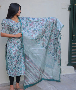 Trending Celestial Mint Tussar Kurti with Shawl for Women
