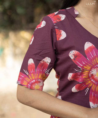 Crimson Dahlia Wine Cotton Kurti with Elbow Sleeves