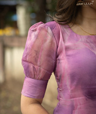Orchid Purple Organza Kurti with Puff Sleeves