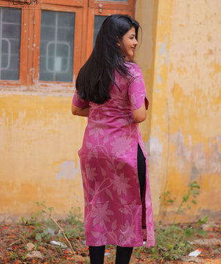 Mulberry Blush Cotton Kurti with Elbow Sleeves