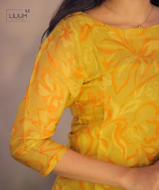 Marigold Mist Organza Kurti with 3/4 Sleeves