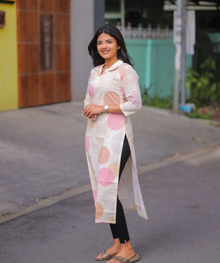 Blush Confetti Cotton Kurti with 3/4 Sleeves for Women