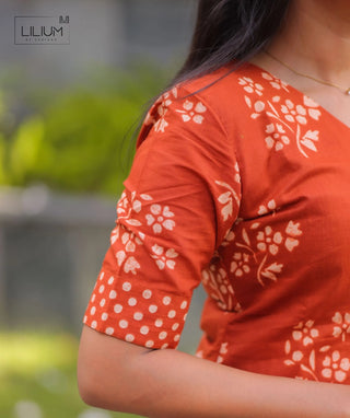Burnt Marigold Cotton Co-ord Set with Elbow Sleeves