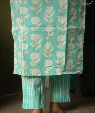 Seafoam Blossom Cotton Co-ord Set with 3/4 Sleeves