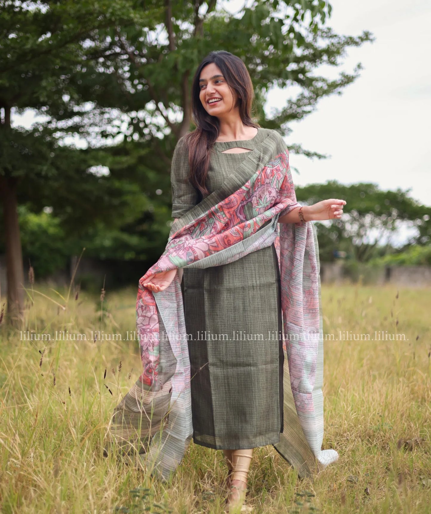 Moss Green Tussar Kurti with Shawl - Classic Wear