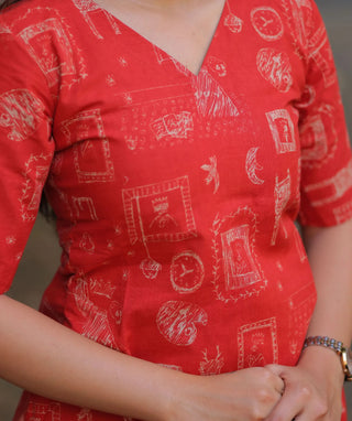 Vermilion Muse Cotton Kurti with Elbow Sleeves – Daily Chic