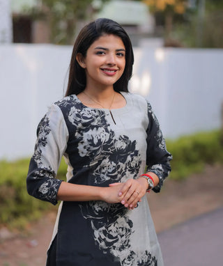 Moonlit Noir Modal Chanderi Kurti – Elegant 3/4 Sleeves