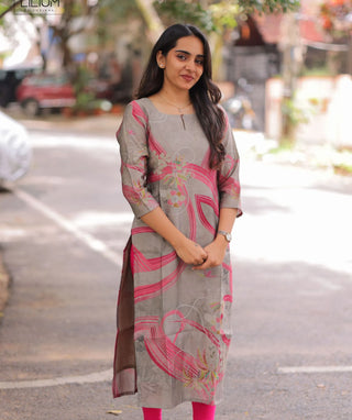 Misty Rosewood Muslin 3/4 Sleeve Cotton Kurti
