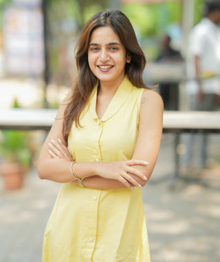 Sunshine Yellow A-Line Kurti in Handloom Cotton with Lining