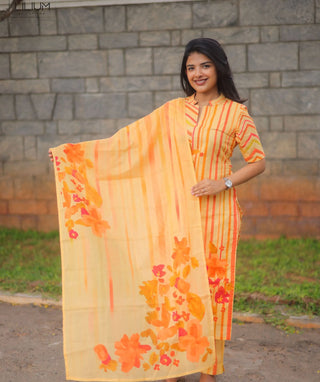 Golden Apricot Bloom Cotton 3 Piece Set for Women