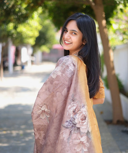 Golden Yellow Hakoba Kurti With Shawl